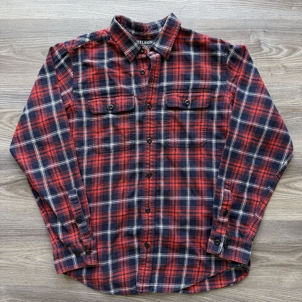 Filson Mens Plaid Flannel Button Down Shirt Sz S Blue Red Cotton Outdoors